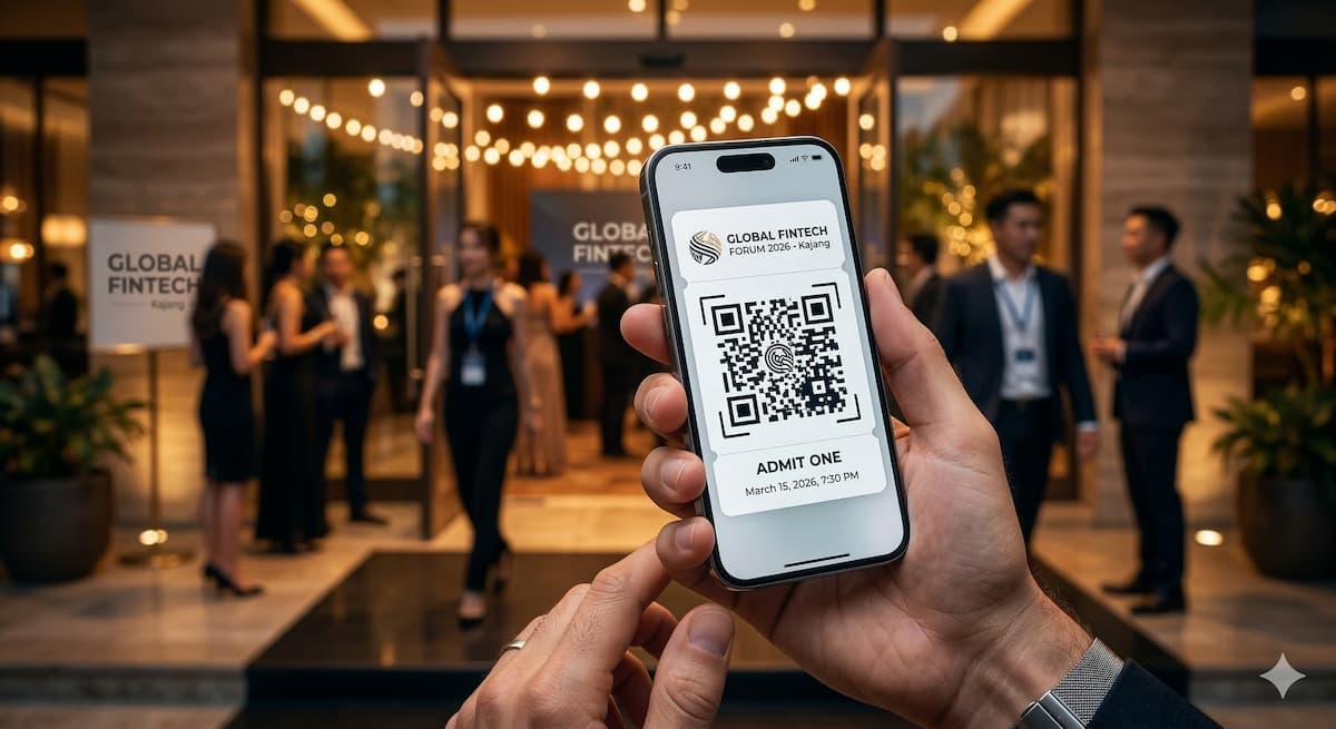 Close-up of a smartphone displaying a digital QR code ticket at an event entrance